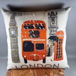 Rifle Paper Co London Union Jack Red Double Decker Bus Throw Pillow Cover Lumbar